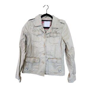 Vintage Aeropostale Beige Button-Up Utility Jacket W/ Pockets Womens Medium